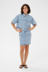 Kaffe Babena Embroidered Denim Skirt in Pink Flowers