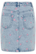 Kaffe Babena Embroidered Denim Skirt in Pink Flowers