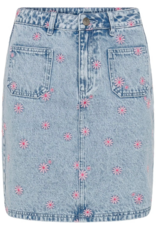 Kaffe Babena Embroidered Denim Skirt in Pink Flowers