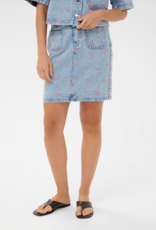 Kaffe Babena Embroidered Denim Skirt in Pink Flowers