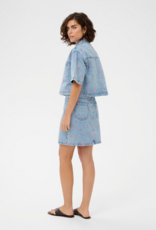Kaffe Babena Embroidered Denim Skirt in Pink Flowers