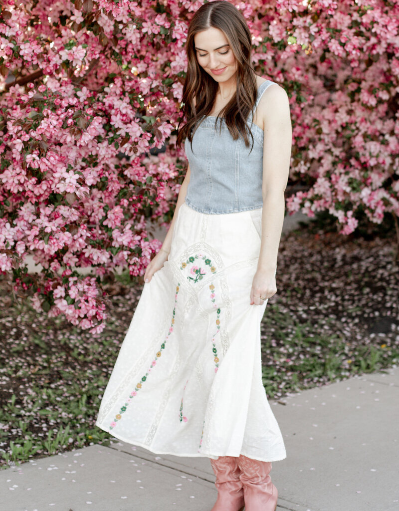 Louizon Wawa Embroidered Maxi Skirt in Ecru (FINAL SALE)