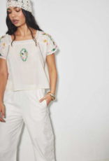 Louizon Wish Embroidered Short Sleeve Blouse in Vanilla