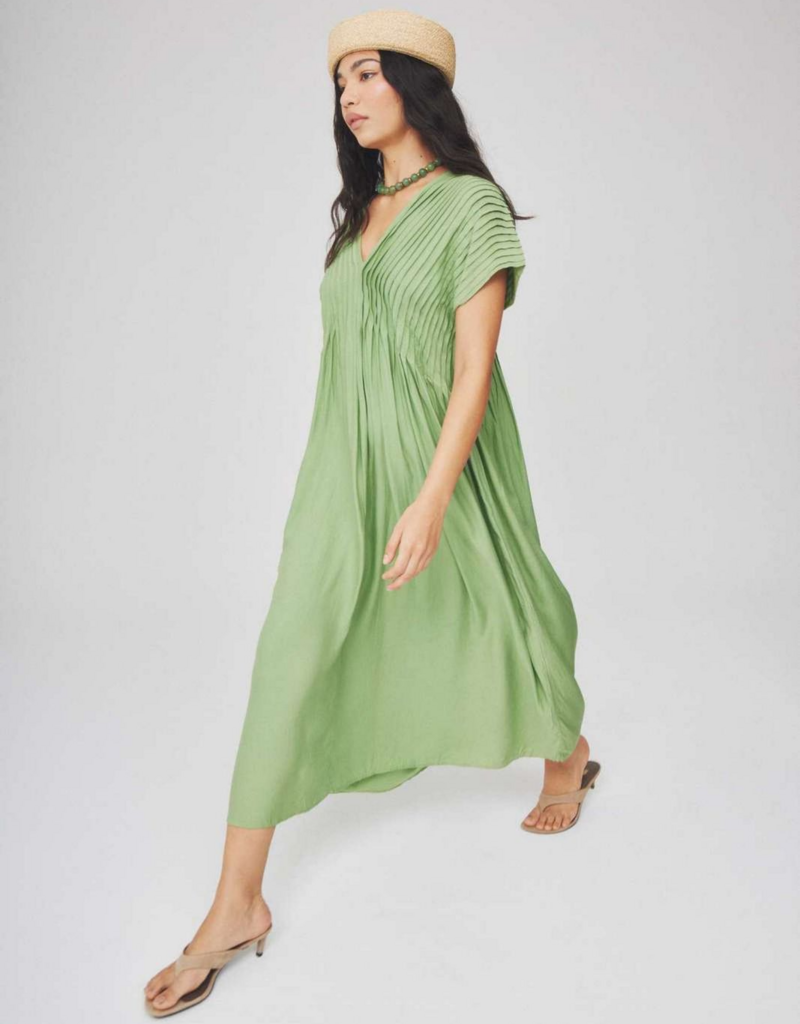 Louizon Persiste Maxi Dress with Pleated Bodice in Fig