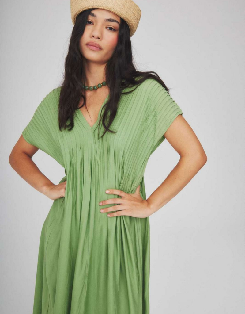Louizon Persiste Maxi Dress with Pleated Bodice in Fig