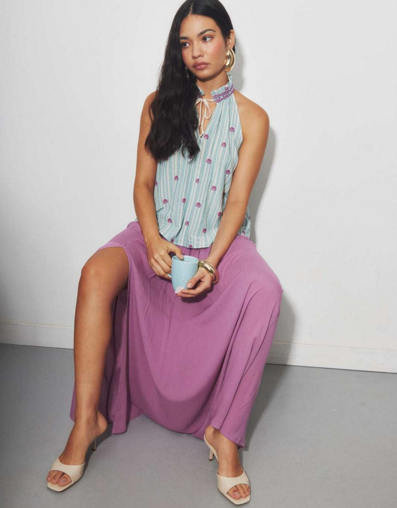Louizon Kalin Maxi Skirt with Embroidered Belt Detail in Rose Lilac