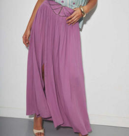 Louizon Kalin Maxi Skirt with Embroidered Belt Detail in Rose Lilac