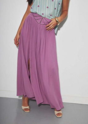 Louizon Kalin Maxi Skirt with Embroidered Belt Detail in Rose Lilac