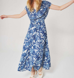 Louizon Kleya Cap Sleeve Printed Maxi Dress with Gold Belt Detail