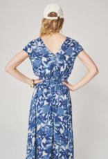 Louizon Kleya Cap Sleeve Printed Maxi Dress with Belt Detail in Blue Mix