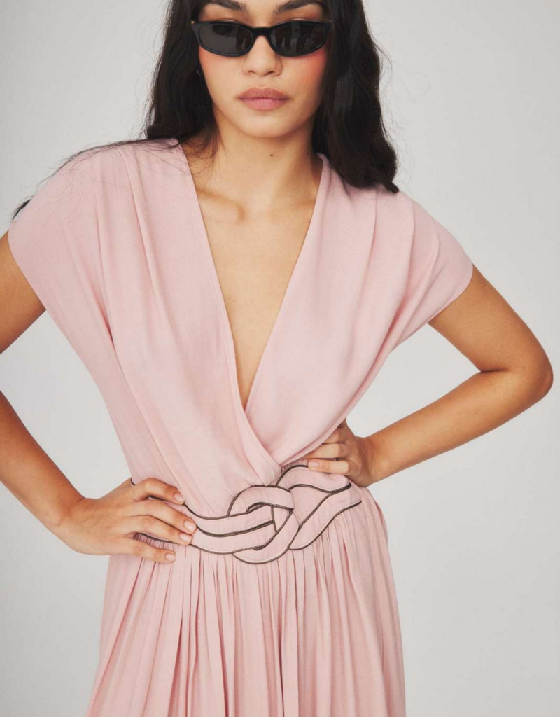 Louizon Canon Maxi Dress with Belt Detail in Blush Pink