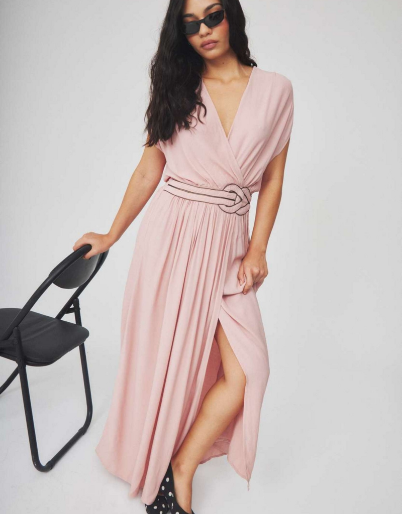 Louizon Canon Maxi Dress with Belt Detail in Blush Pink