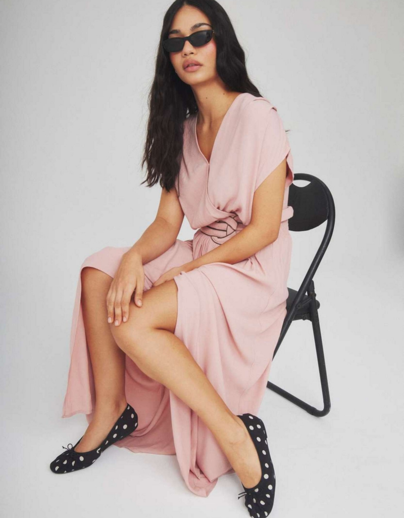 Louizon Canon Maxi Dress with Belt Detail in Blush Pink