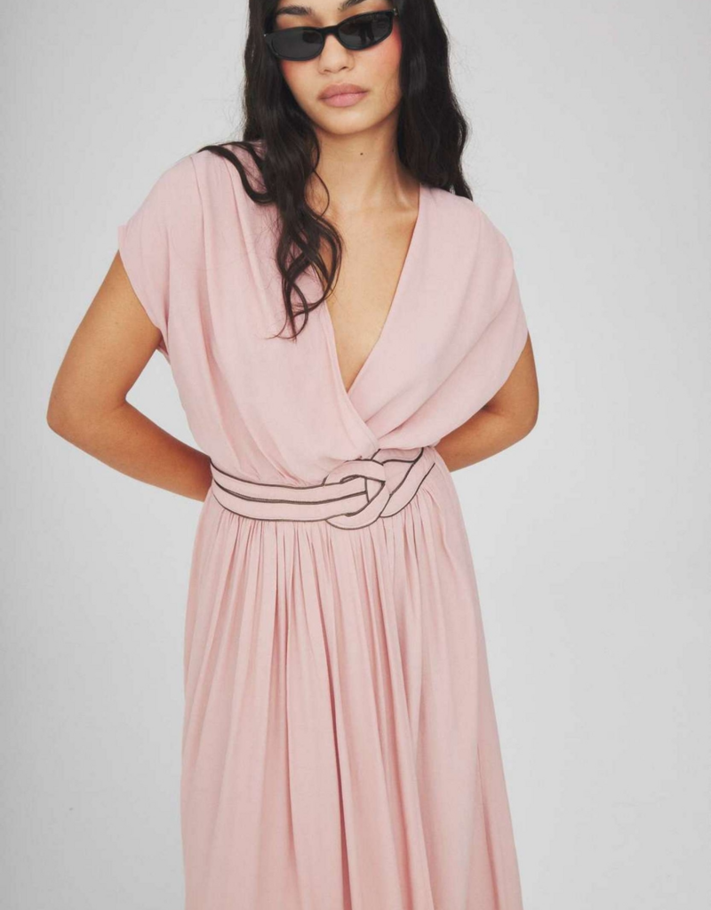 Louizon Canon Maxi Dress with Belt Detail in Blush Pink