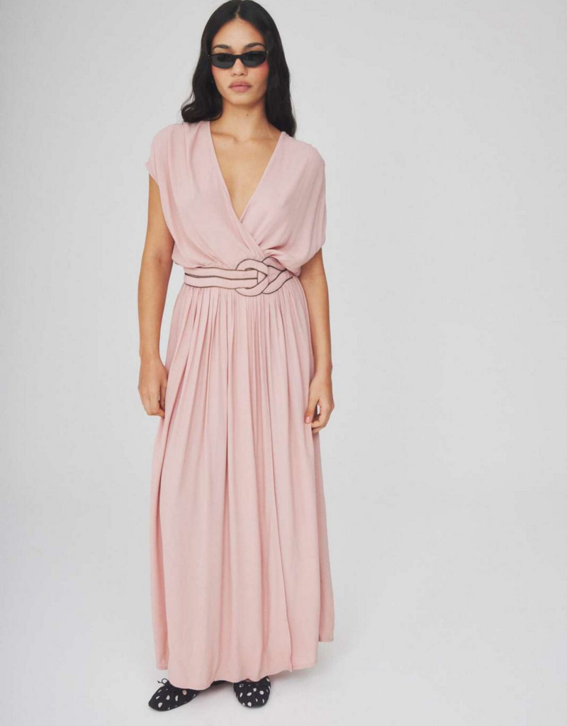 Louizon Canon Maxi Dress with Belt Detail in Blush Pink