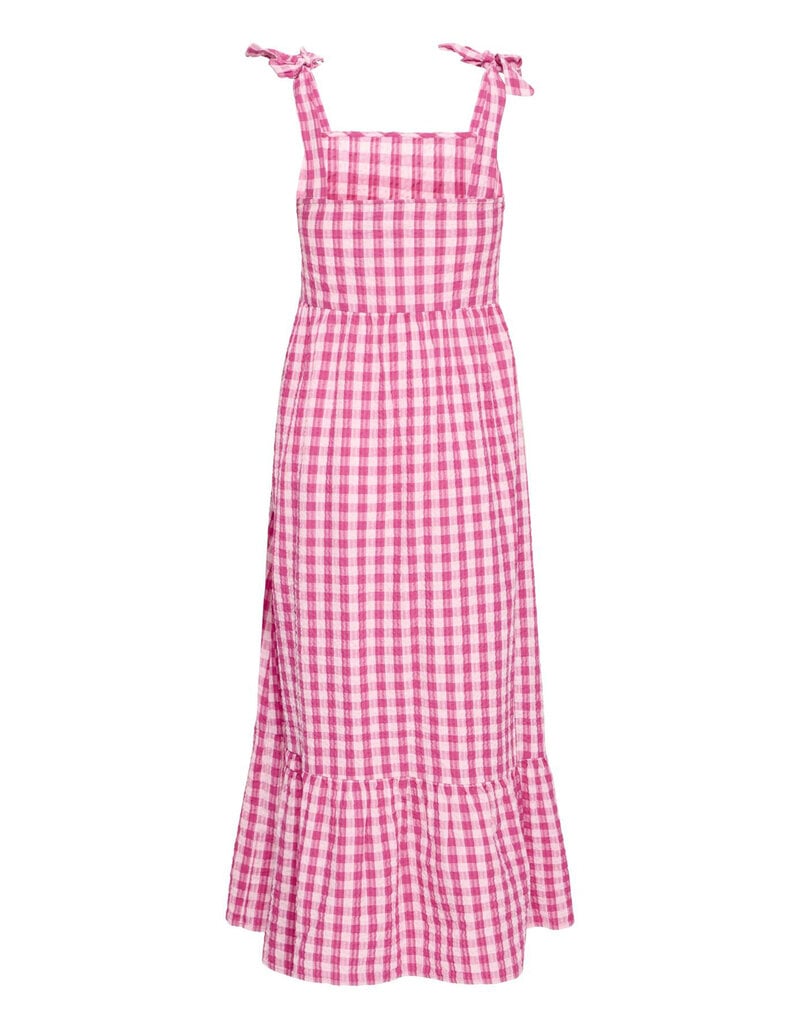 ICHI Felica 100% Cotton Tie Strap Dress in Very Berry Gingham