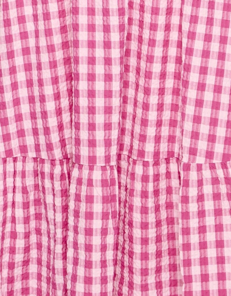 ICHI Felica 100% Cotton Tie Strap Dress in Very Berry Gingham