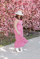 ICHI Felica 100% Cotton Tie Strap Dress in Very Berry Gingham