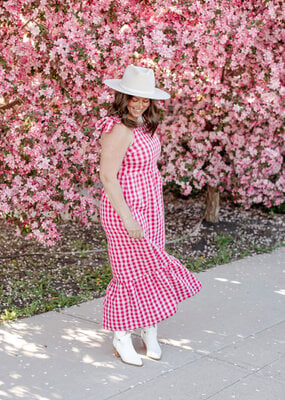 ICHI Felica Cotton Tie Strap Gingham Dress