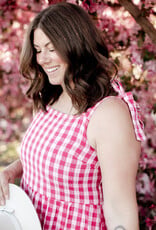 ICHI Felica 100% Cotton Tie Strap Dress in Very Berry Gingham