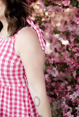 ICHI Felica 100% Cotton Tie Strap Dress in Very Berry Gingham