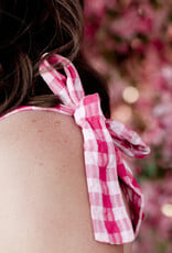 ICHI Felica 100% Cotton Tie Strap Dress in Very Berry Gingham