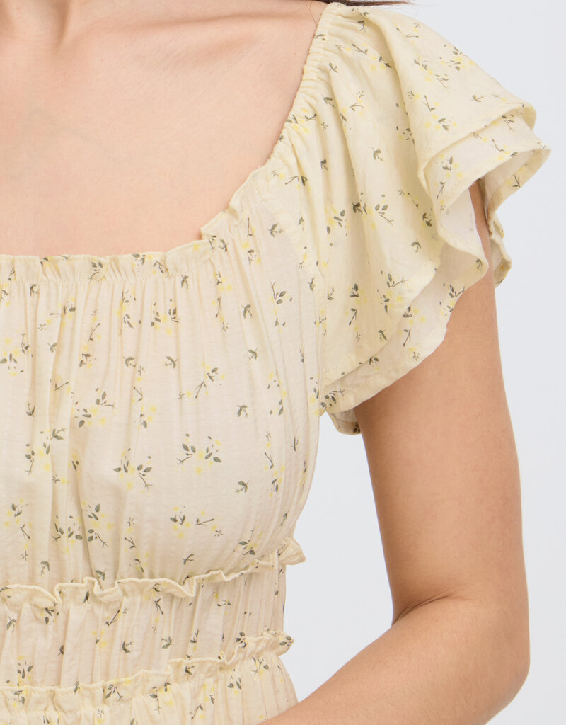 B.Young Heloise Convertible Shoulder Dress in Yellow Floral