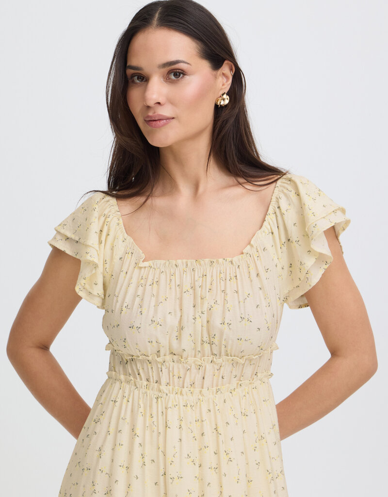 B.Young Heloise Convertible Shoulder Dress in Yellow Floral