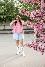 Velvet Heart Ferlita 100% Cotton Puff Sleeve Peplum Top in Cherry Gingham