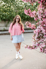 Velvet Heart Ferlita 100% Cotton Puff Sleeve Peplum Top in Cherry Gingham