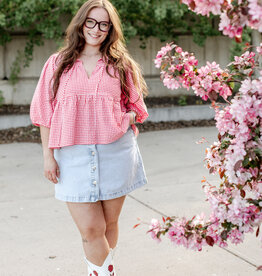 Velvet Heart Ferlita Cotton Puff Sleeve Gingham Peplum Top