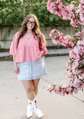 Velvet Heart Ferlita Cotton Puff Sleeve Gingham Peplum Top