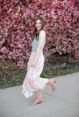 NKN Barcelona Lilas Long Smocked Waist Skirt in Rose Floral Print