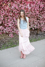 NKN Barcelona Lilas Long Smocked Waist Skirt in Rose Floral Print