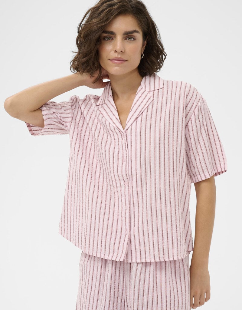 Kaffe Lara 100% Cotton Button Up Shirt in Ballerina Chalk Stripe