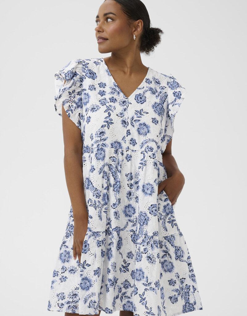 Kaffe Luisa 100% Cotton Eyelet Dress in Chalk/Midnight Floral