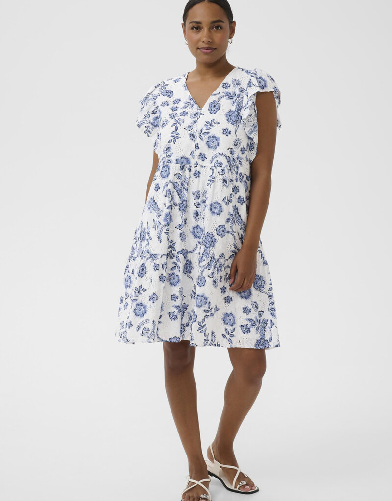 Kaffe Luisa 100% Cotton Eyelet Dress in Chalk/Midnight Floral