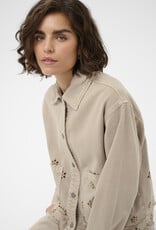 Kaffe Mimi Embroidered Cotton Jacket in Feather Greige