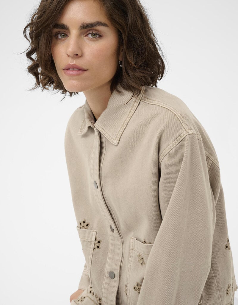 Kaffe Mimi Embroidered Cotton Jacket in Feather Greige