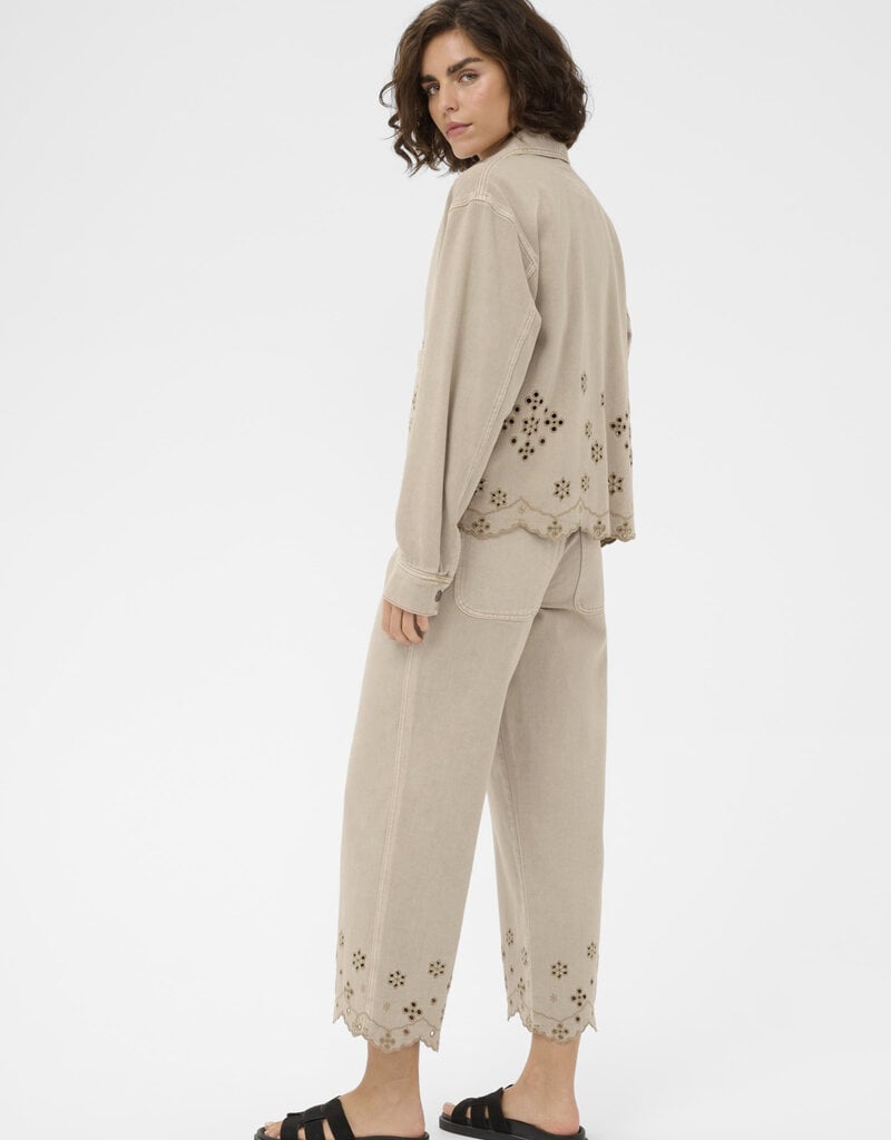 Kaffe Mimi Embroidered Cotton Jacket in Feather Greige