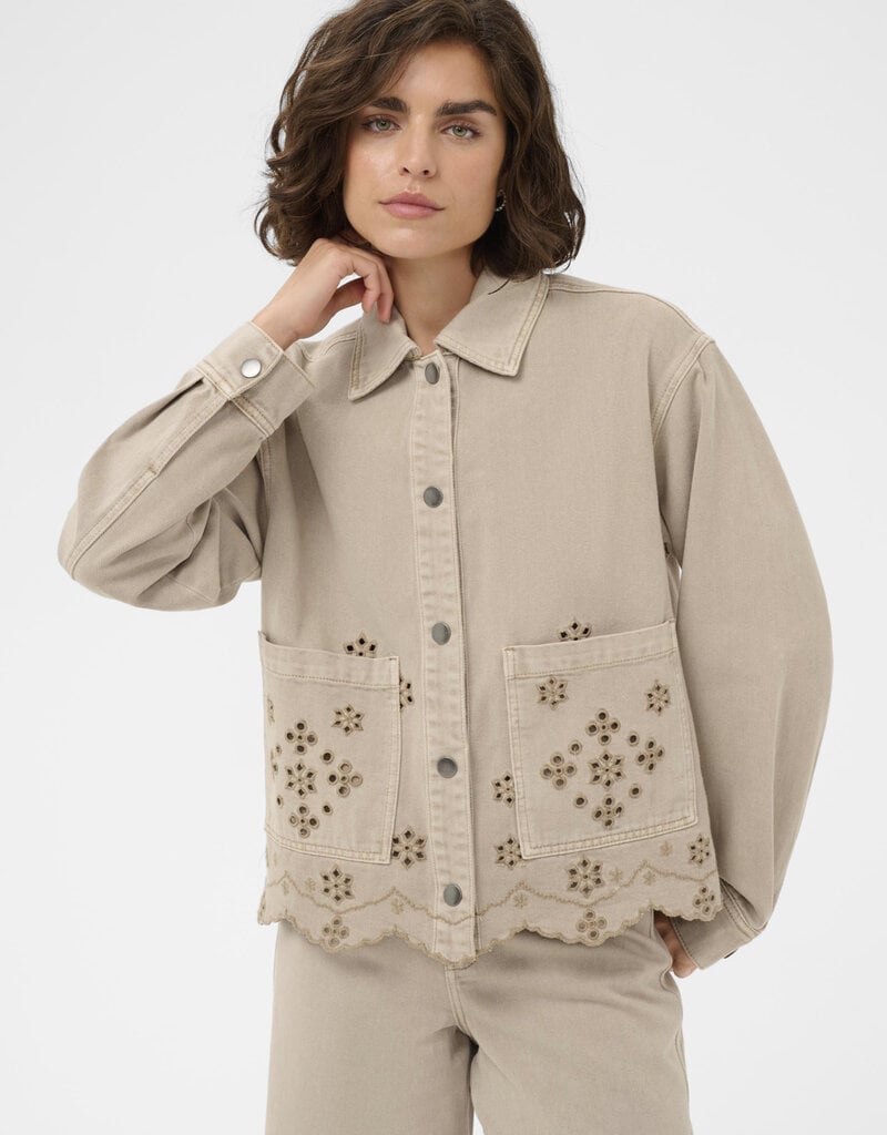 Kaffe Mimi Embroidered Cotton Jacket in Feather Greige