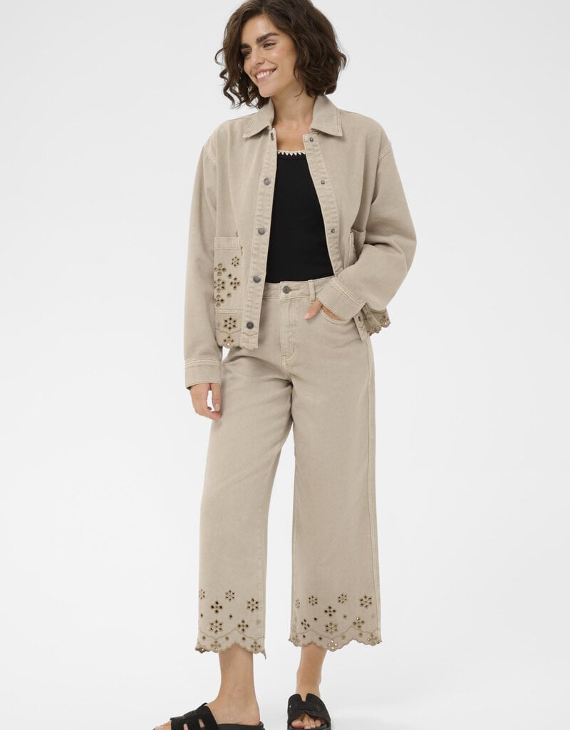 Kaffe Mimi Embroidered Cotton Jacket in Feather Greige