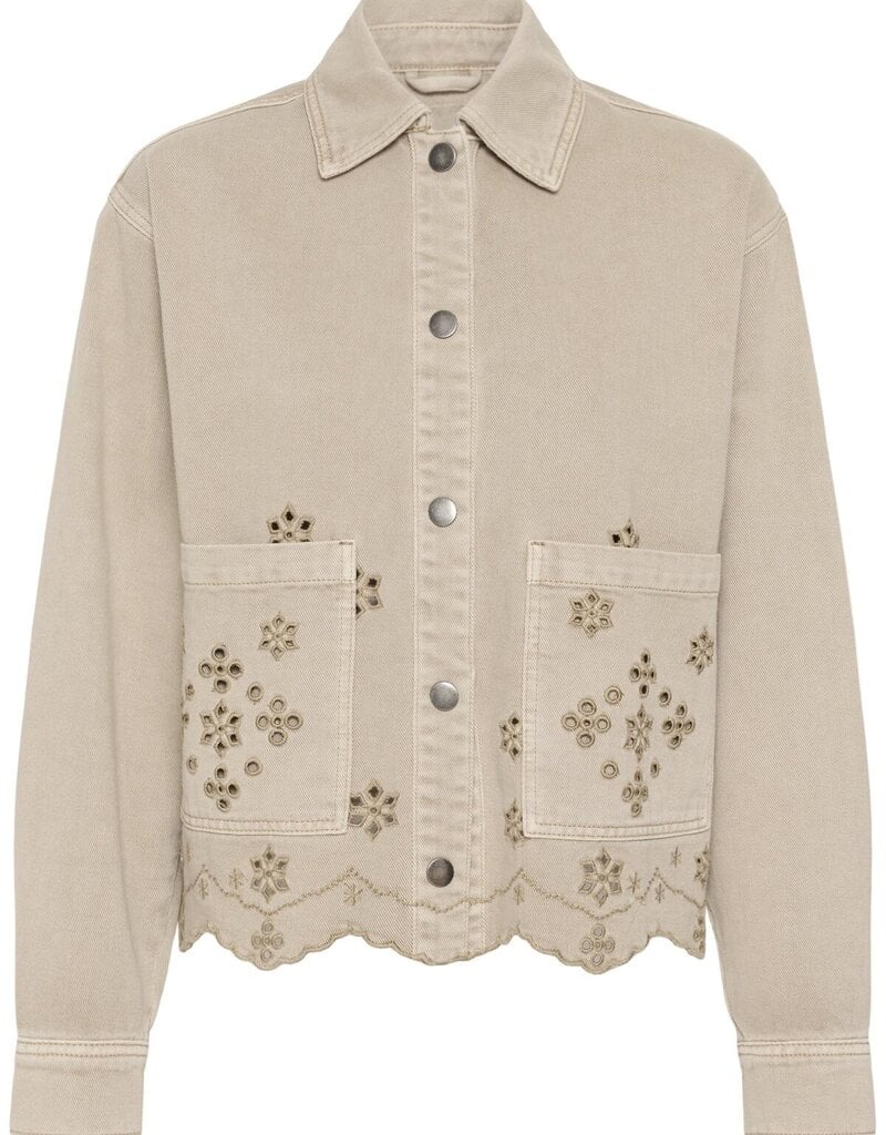 Kaffe Mimi Embroidered Cotton Jacket in Feather Greige