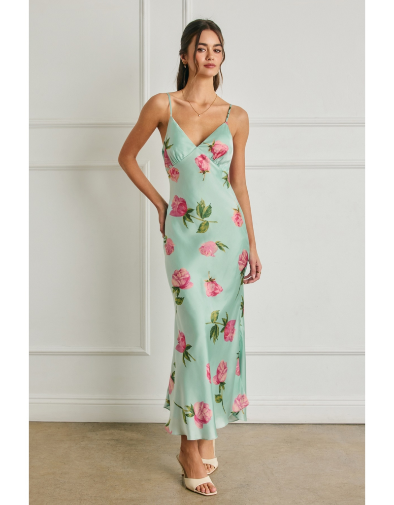 Dress Forum Rosalie Satin Maxi Dress in Rosemint Print