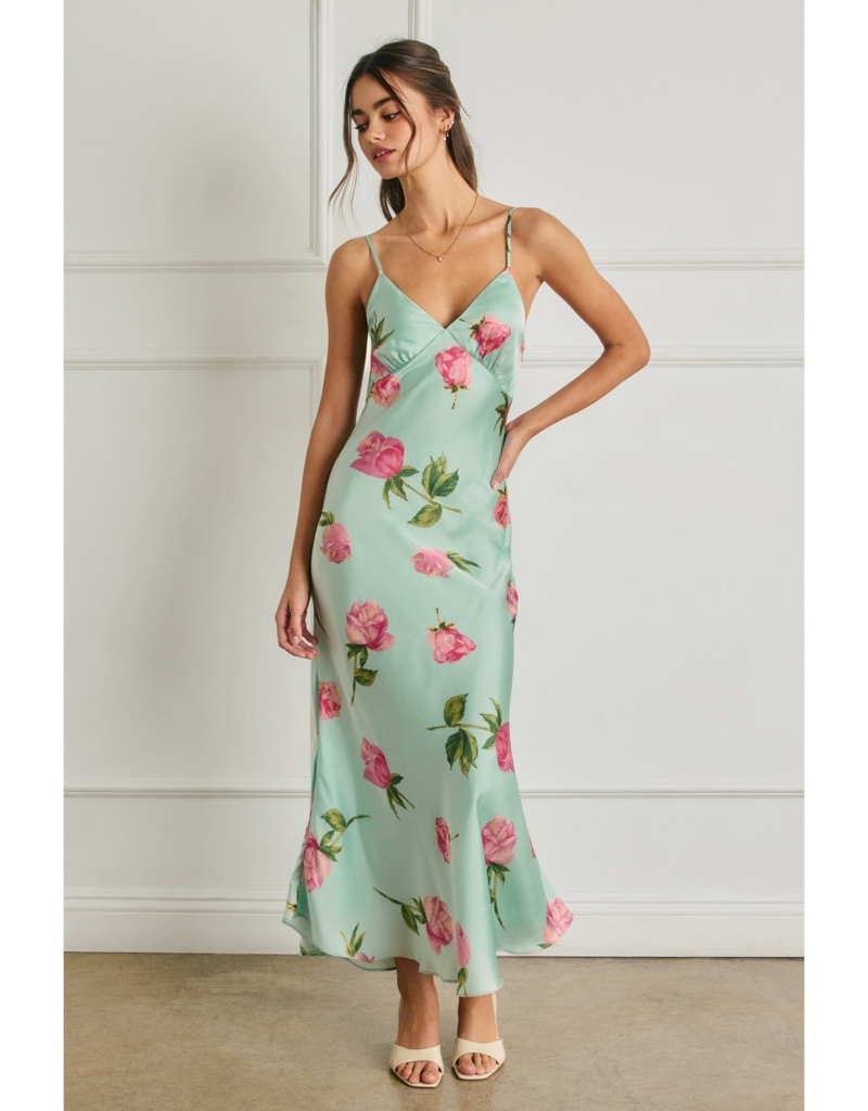 Dress Forum Rosalie Satin Maxi Dress in Rosemint Print