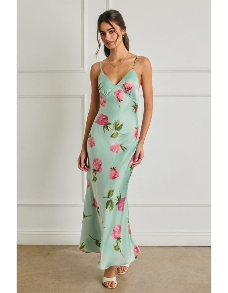 Dress Forum Rosalie Satin Maxi Dress in Rosemint Print