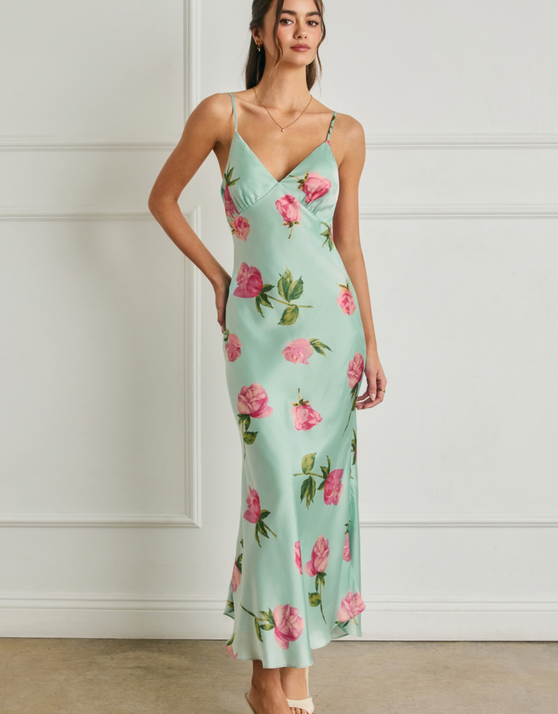 Dress Forum Rosalie Satin Maxi Dress in Rosemint Print