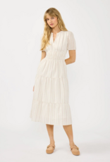 LoveStitch Sundazed 100% Cotton Midi Dress in Sand/Off White Stripe