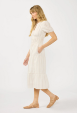 LoveStitch Sundazed 100% Cotton Midi Dress in Sand/Off White Stripe