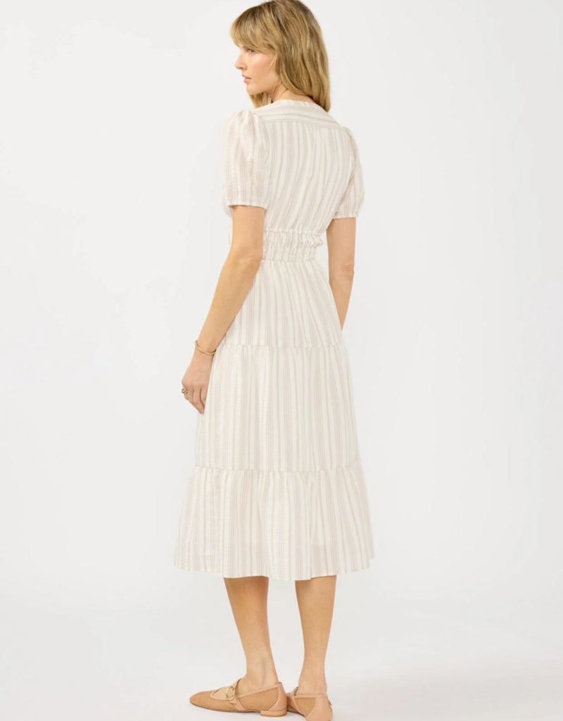 LoveStitch Sundazed 100% Cotton Midi Dress in Sand/Off White Stripe
